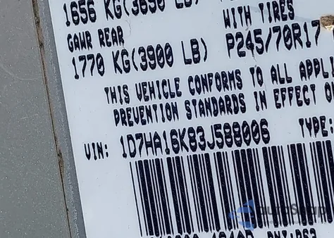 2003 Dodge Ram 1500 St z USA, uszkodzony, nr VIN 1D7HA16K83J588006
